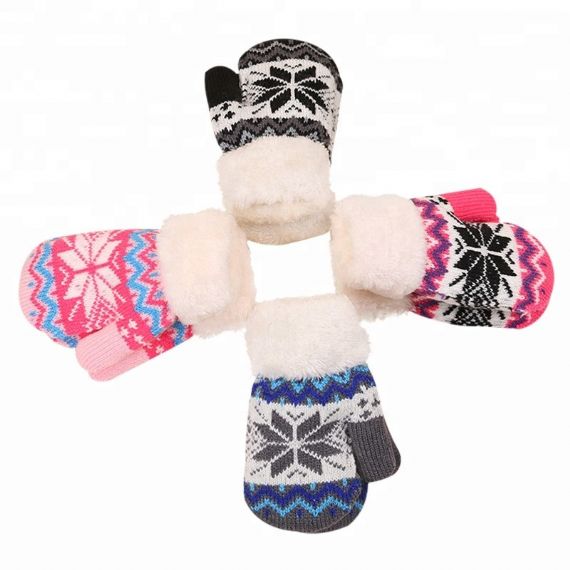 Kids Warm Winter Accessories Knitting Christmas Brushed Deer Pattern Gloves - 11193663