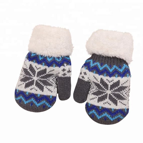 Kids Warm Winter Accessories Knitting Christmas Brushed Deer Pattern Gloves - 11193663