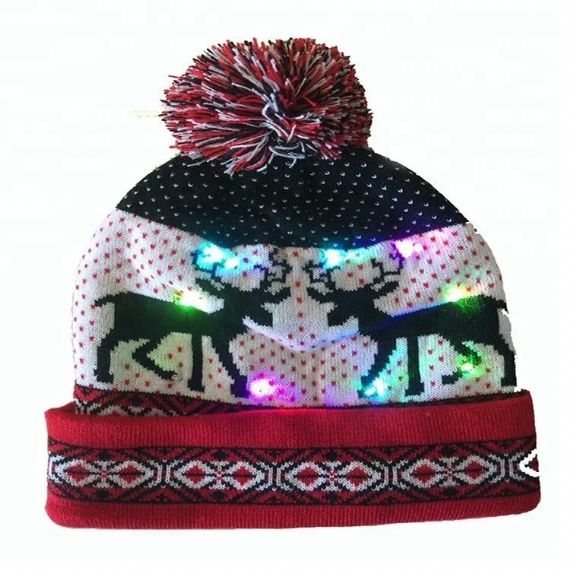 Acrylic Christmas Kids Knit Beanie Embroidered Patterns With LED Lights - 11193665