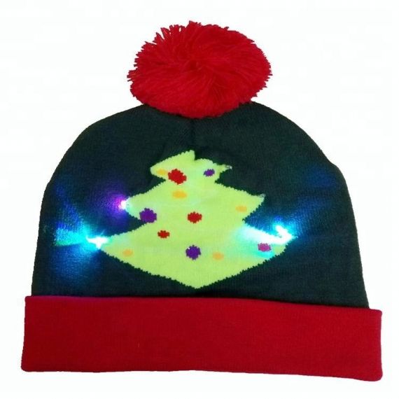 Acrylic Christmas Kids Knit Beanie Embroidered Patterns With LED Lights - 11193665