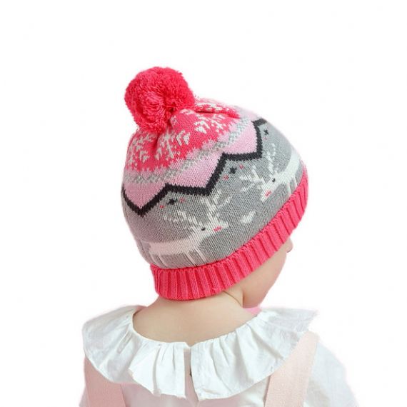 Jacquard Cartoon Warm Winter Accessories Knit Xmas Beanie Cute For Baby - 11193666