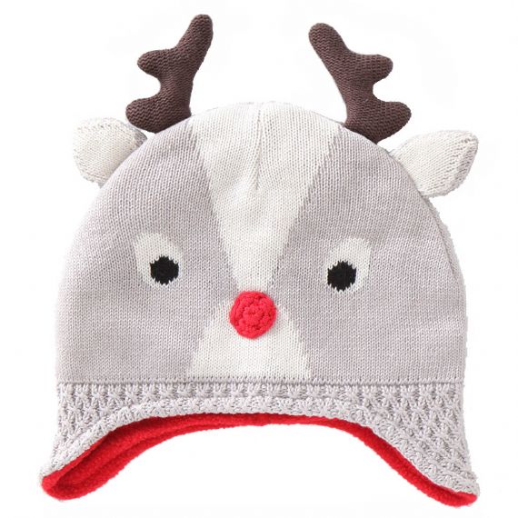 Grey Cute Warm Winter Accessories Knitted Baby Beanie Hat With Reindeer Antlers - 11193670