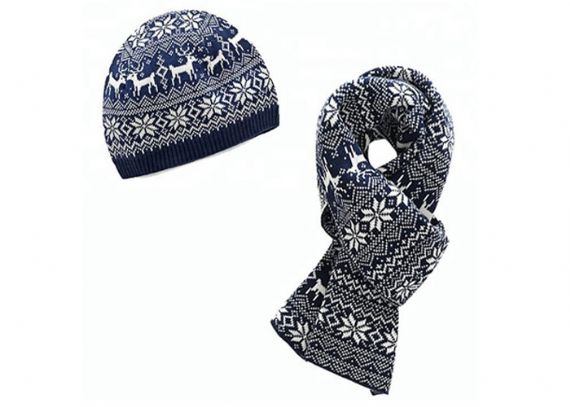 Red And Blue Hat Scarf And Gloves Set , Toddler Winter Hat Standard Wool Material - 11193679