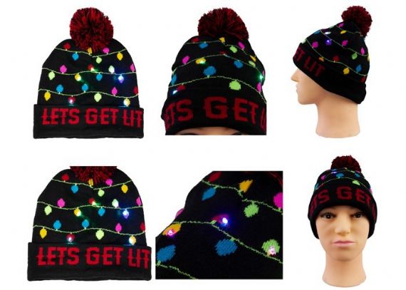 Custom Colorful Warm Winter Accessories Cozy Cotton Christmas Beanie With Light - 12209170