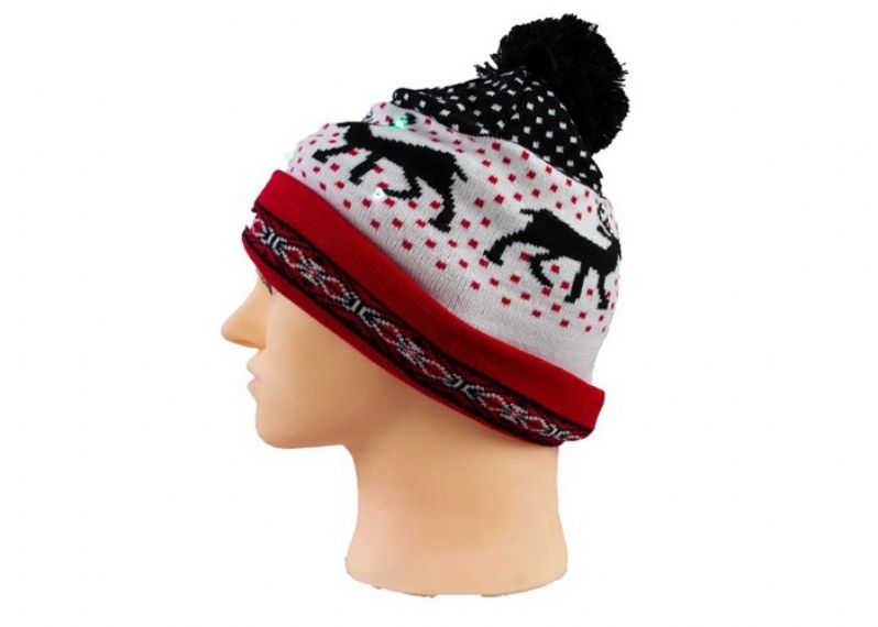 Acrylic Reindeer Pattern Warm Winter Accessories LED Light Knitted Christmas Hat - 12209181