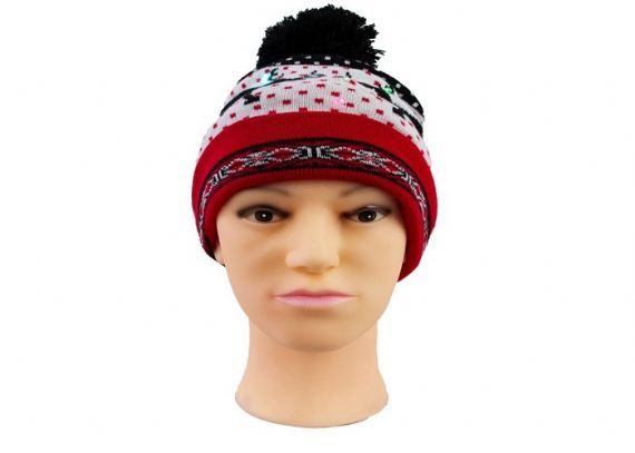 Acrylic Reindeer Pattern Warm Winter Accessories LED Light Knitted Christmas Hat - 12209181