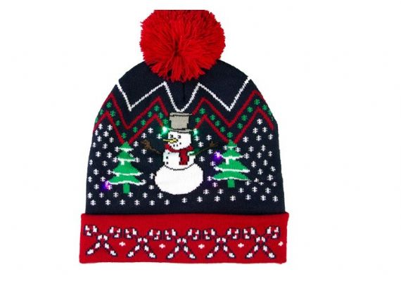 Acrylic And Cotton 7 Gauge Men Christmas Beanie Snowmen Pattern With LED Light - 12216412
