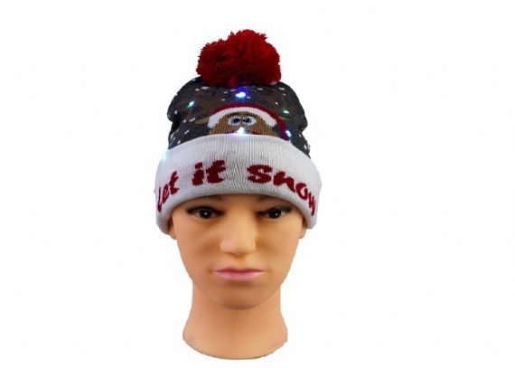 Grey Knitted 9GG Men Christmas Beanie Hats Lighted Pom Pom Ball For Christmas Day - 12216846
