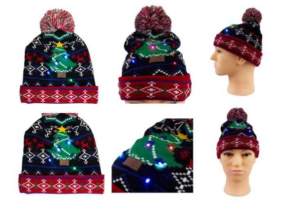 Adult Size Warm Winter Accessories Ugly Pom Jacquard Knit Led Christmas Beanie - 12216863