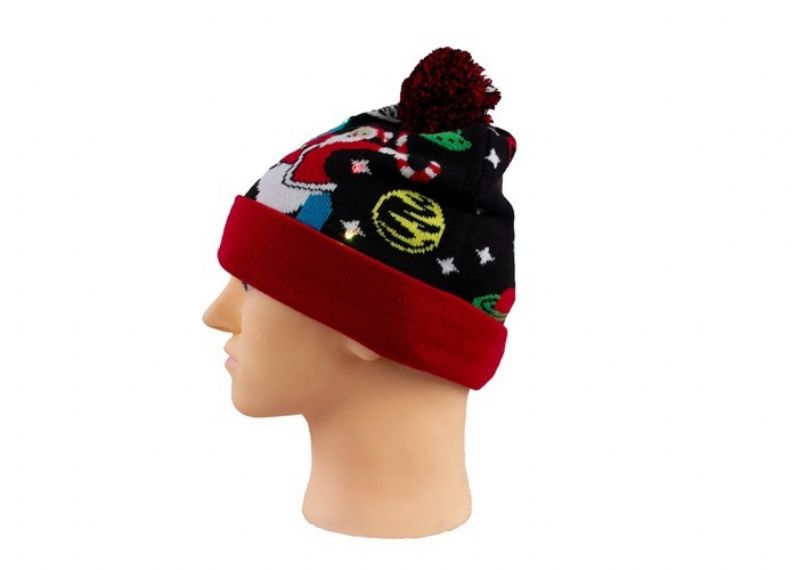 LED Jacquard Cable Knitted Warm Bobble Hat Soft Women Christmas Beanie With Pompom - 12219779