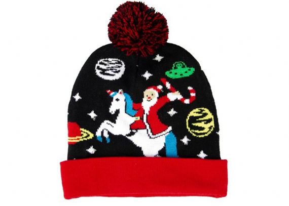 LED Jacquard Cable Knitted Warm Bobble Hat Soft Women Christmas Beanie With Pompom - 12219779