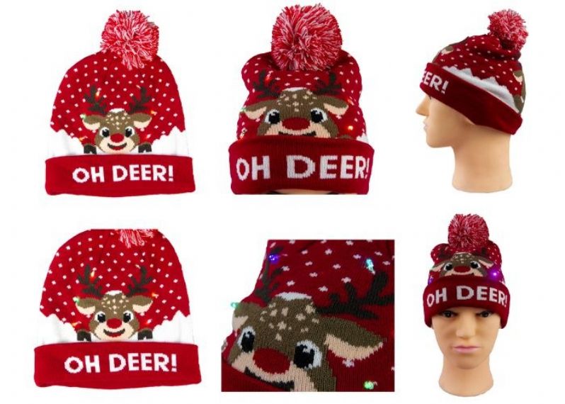 9 Gauge Warm Winter Accessories Light Women Christmas Hat With Jacquard Pattern - 12226409