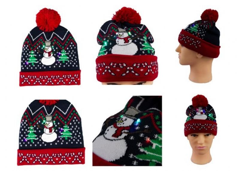 Cozy Knit Black Warm Winter Accessories LED Light Jacquard Soft Xmas Beanie Hat - 12226416