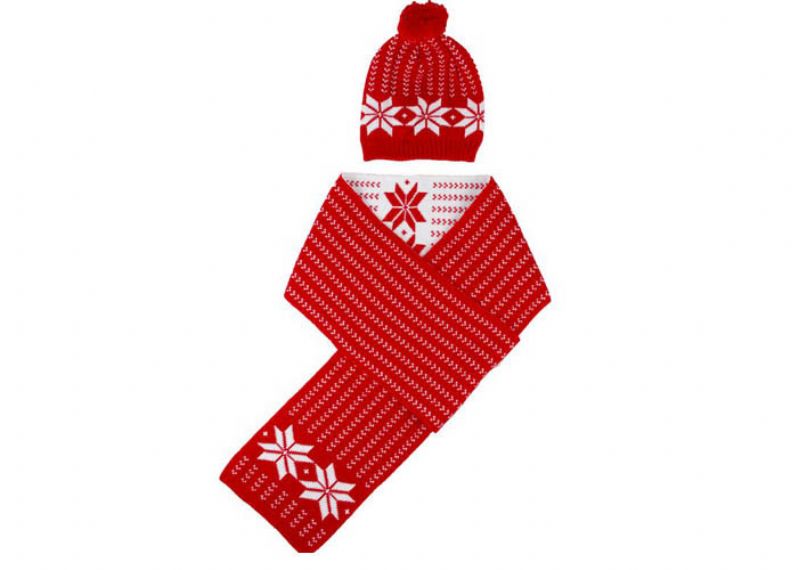 Pure Acrylic 12 Gauge Warm Winter Accessories Red Christmas Beanie And Scarf Set - 12232378