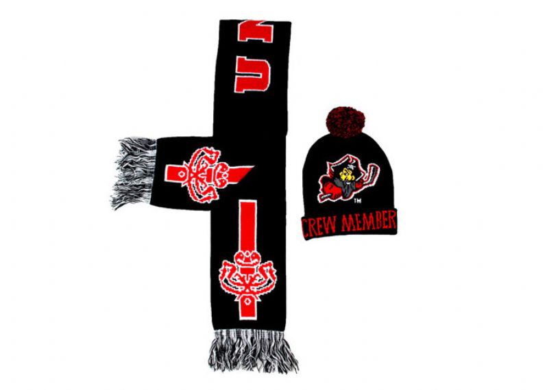 Black Jacquard Pattern Winter Accessories Beanie Hat With Scarf Set - 12232384