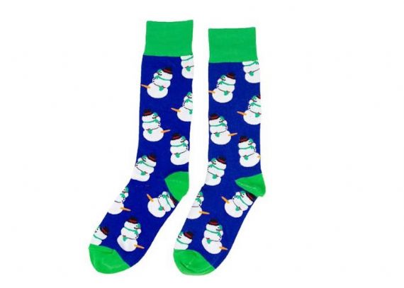 Calcetines navideños borrosos con muñeco de nieve azul y verde de 168 agujas - 12205593