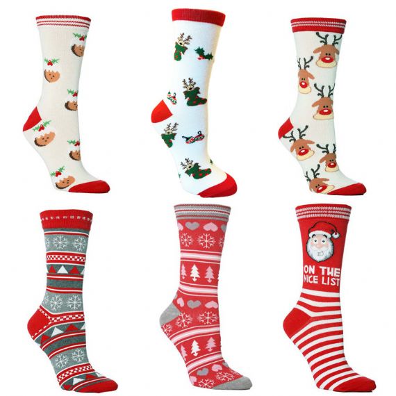 Calcetines navideños blancos y rojos para mujer - HNCS10