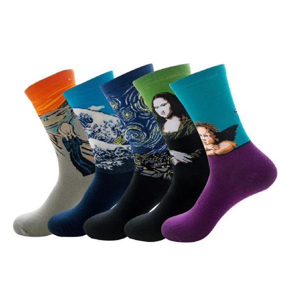 Calcetines largos de tubo a granel de pintura al óleo unisex - HNFS35