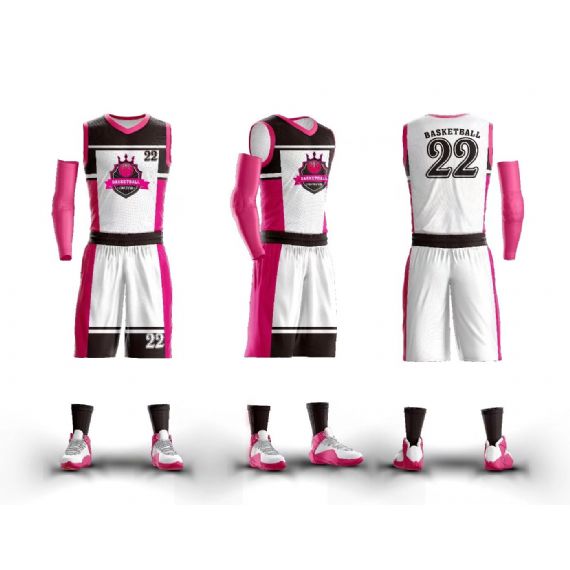 Camisa de basquete rosa e branca com design 2021 sublimação - BA04