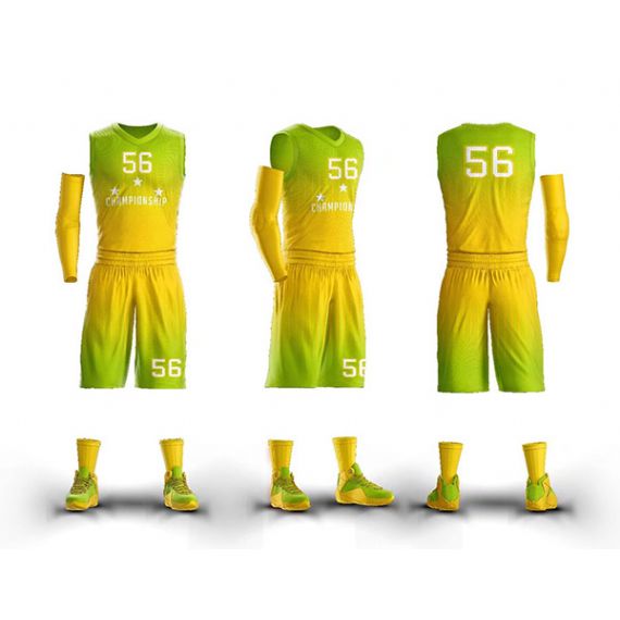 Camisa de basquete com design de sublimação verde amarela - BA10