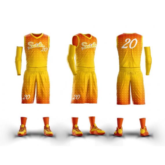 Design de camisa de basquete de sublimação total amarelo laranja 2020 - BA11