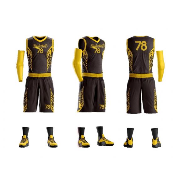 Camisa de basquete totalmente preta com forro amarelo sublimação total - BA13