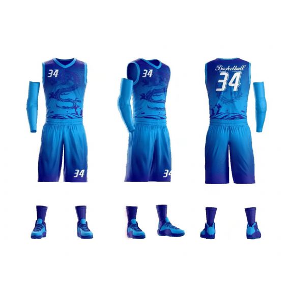 Uniformes de basquete sublimados personalizados em tons de azul - BA20