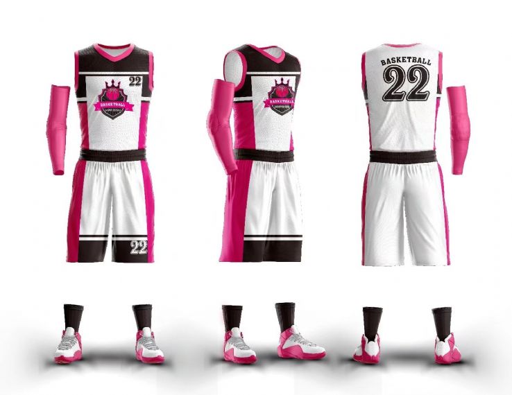 Diseño de camiseta de baloncesto rosa y blanco 2021 Sublimación - BA04