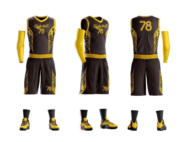 Totalmente negro con forro amarillo Jersey de baloncesto Sublimación completa - BA13