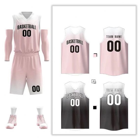 Uniformes de baloncesto juvenil sublimados de color rosa bebé - BA17