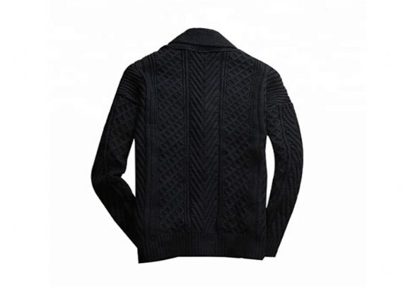 Suéter de punto para hombre con botón de acrílico negro, cárdigan de invierno con bufanda de punto - 11202608