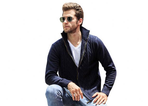 Suéteres de la rebeca del verde del ejército de la cremallera completa hecha punto cable largo grueso del telar jacquar para los hombres - 11202860