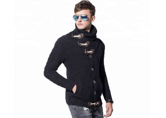 Suéter largo para hombre de la rebeca del cuello ancho de la solapa, suéter abotonado para hombre en el indicador 5GG - 11202883