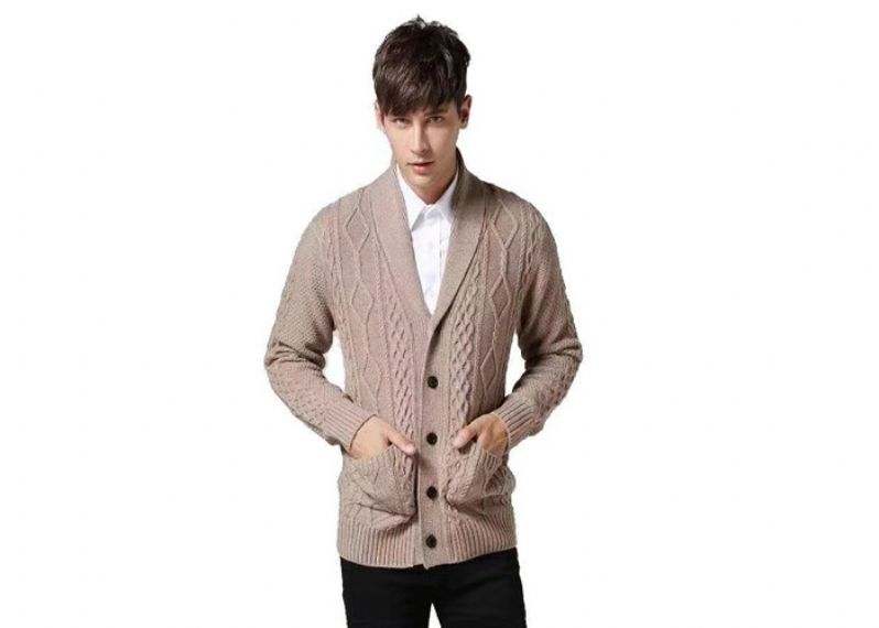Suéter tipo cárdigan con cuello chal para hombre de cable acrílico de algodón de punto grueso - 11202926