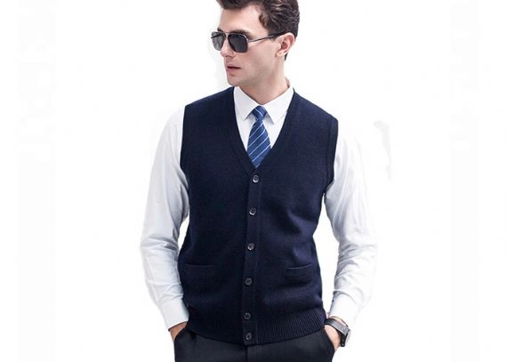 Chaleco de punto de punto para hombre negro de negocios de acrílico suave con botones para hombres - 11613361