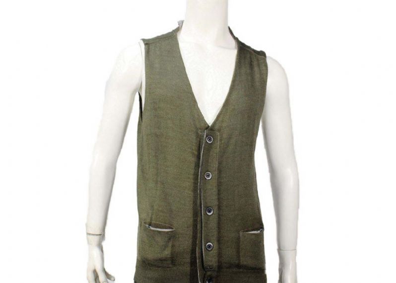 Cárdigan sin mangas con botones de cuello en V verde oscuro de punto liso para hombre chaleco suéter - 11988382