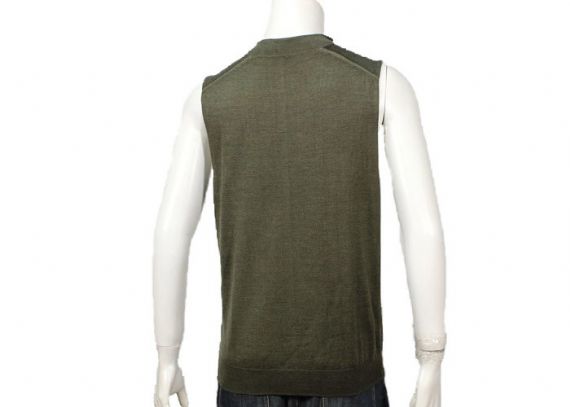 Cárdigan sin mangas con botones de cuello en V verde oscuro de punto liso para hombre chaleco suéter - 11988382