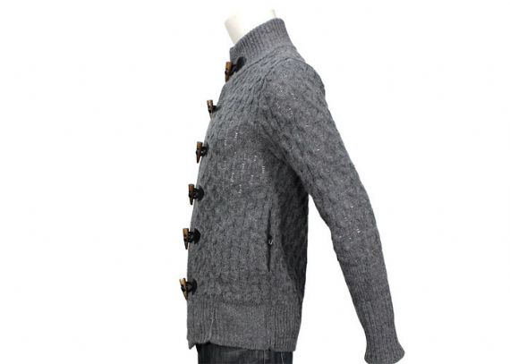 Suéter tipo cárdigan con cuello chal para hombre de cable de acrílico de algodón gris con botones de punto grueso - 11989678