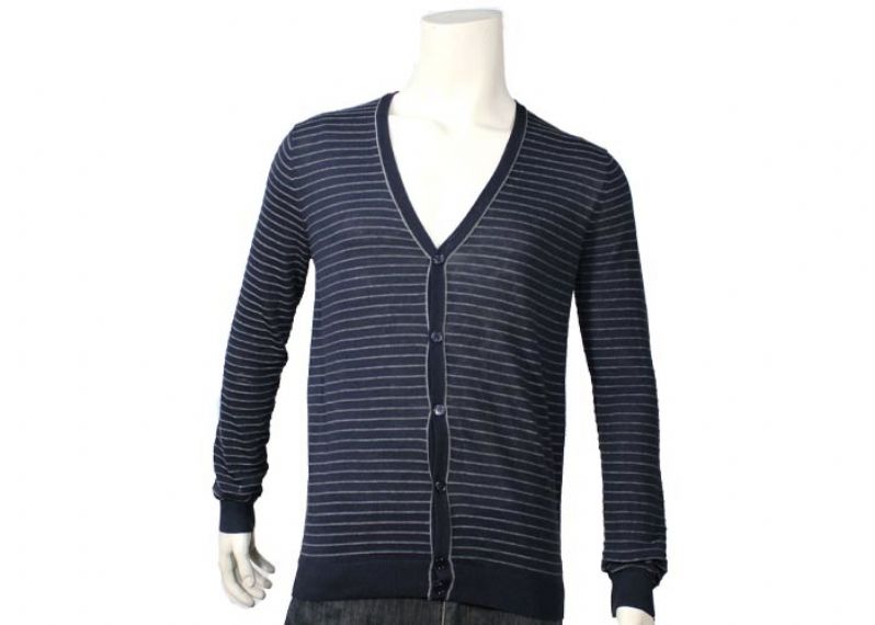 Cárdigan suéter de punto casual para hombre de manga larga color blanco y azul marino a rayas - 11997348