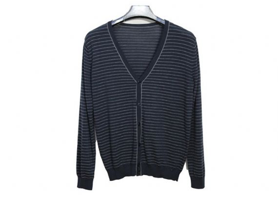 Cárdigan suéter de punto casual para hombre de manga larga color blanco y azul marino a rayas - 11997348