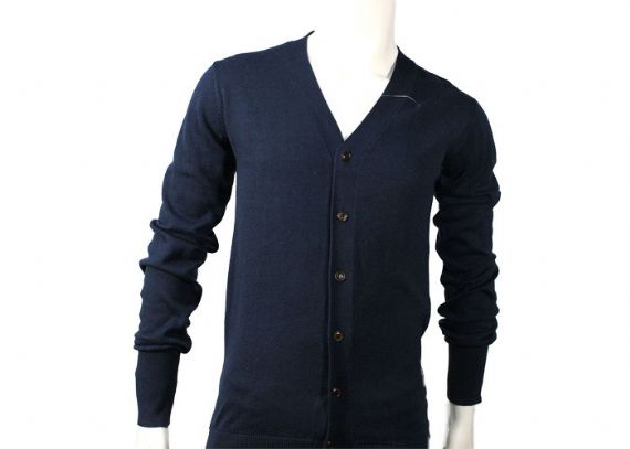 Suéter de punto para hombre con cuello en V, botón, cárdigan, azul marino, acrílico, para hombre, jersey de punto con cable - 11997493