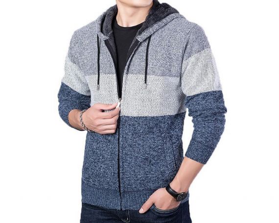 Suéter de punto acogedor con cremallera con capucha a juego de color de invierno - 13246228