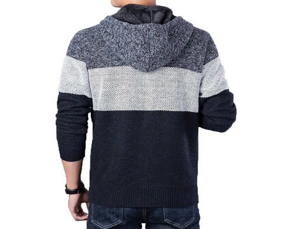 Suéter de punto acogedor con cremallera con capucha a juego de color de invierno - 13246228