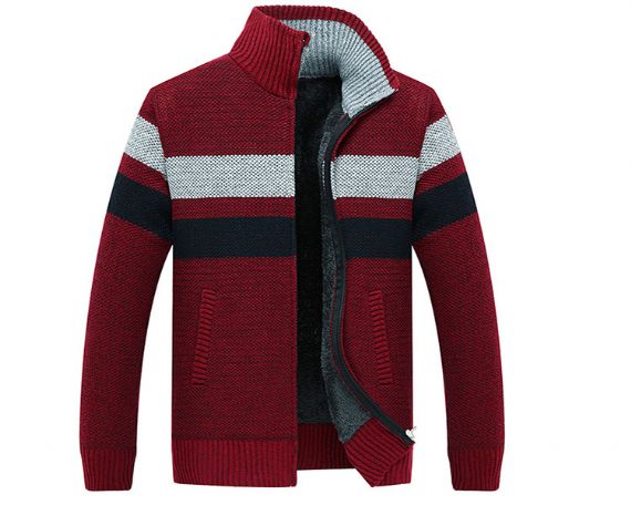 Cárdigan de cuello alto de terciopelo acolchado con cremallera para hombre Plus - 13246255