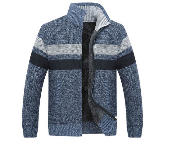 Cárdigan de cuello alto de terciopelo acolchado con cremallera para hombre Plus - 13246255