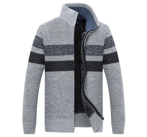 Cárdigan de cuello alto de terciopelo acolchado con cremallera para hombre Plus - 13246255