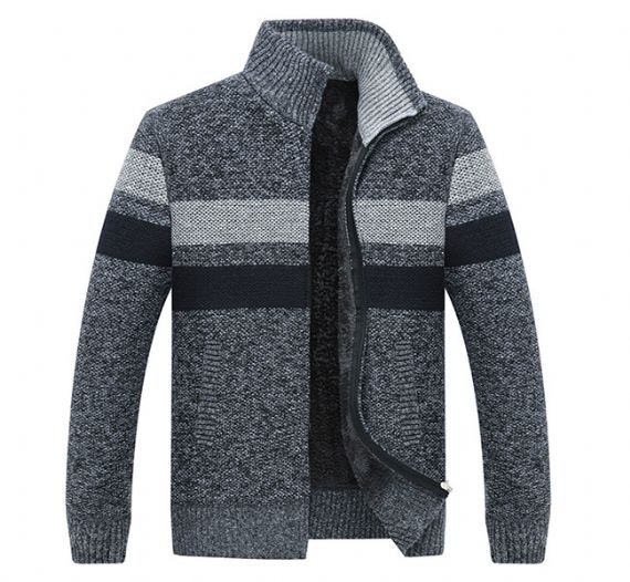 Cárdigan de cuello alto de terciopelo acolchado con cremallera para hombre Plus - 13246255