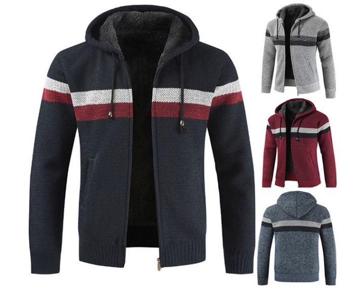 Suéter de punto acogedor con capucha y cremallera de cuello alto ISO - 13246261