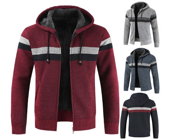 Suéter de punto acogedor con capucha y cremallera de cuello alto ISO - 13246261