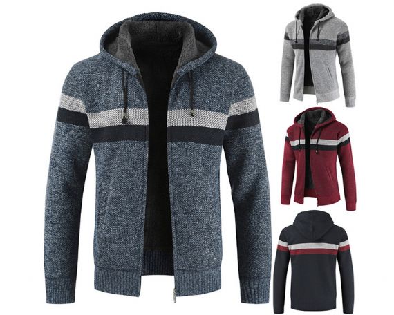 Suéter de punto acogedor con capucha y cremallera de cuello alto ISO - 13246261